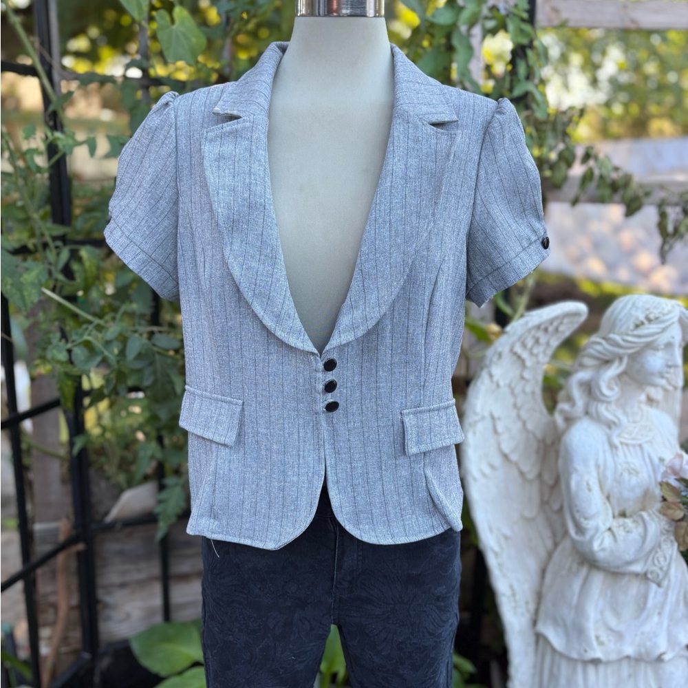 MKM Designs Grey with Black Stripes Textured Apparel Top Size XL